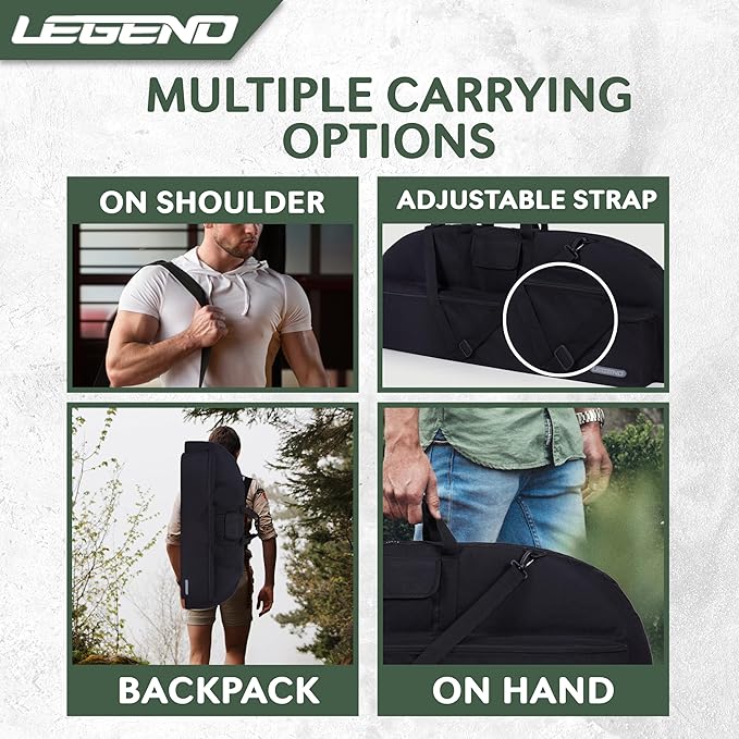 LEGEND Essential Compound Bow Case - Soft Bow Case for Compound Bow & Archery Accessories, Premium Bow Bag with Durable Nylon Fabric, Lightweight Archery Case with Backpack Strap - 36" or 44" Interior