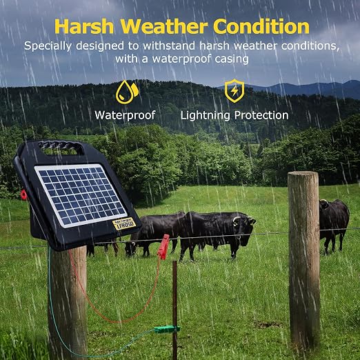 Solar Electric Fence Charger - 0.65 Joules 35 Mile Range Portable Solar Powered Electric Fence Charger, Integrated Machine for Livestock and Garden Protection