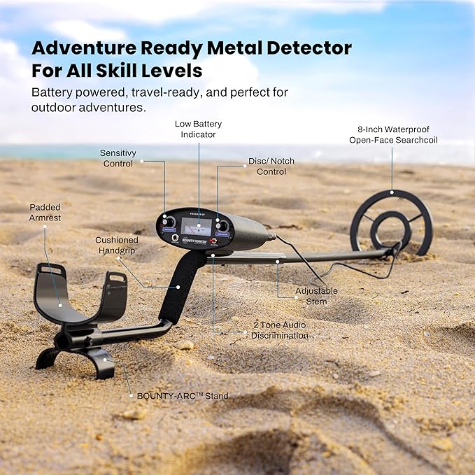 Bounty Hunter TK4 Tracker IV Metal Detector – All-Terrain Gold, Silver, Coin & Relic Finder with 8" Waterproof Coil, 3 Detection Modes – for Adults & Kids – Made in USA