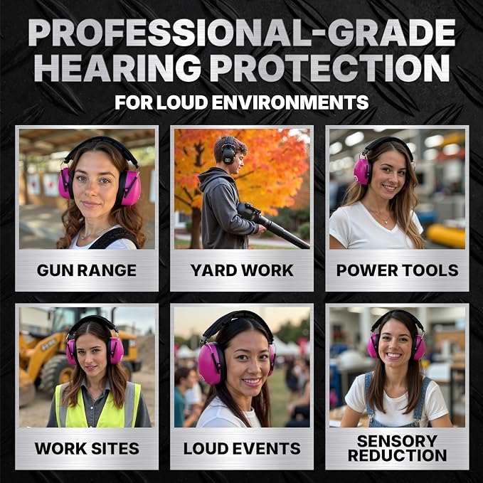 DECIBEL DEFENSE Professional Safety Ear Muffs 37dB NRR - The HIGHEST Rated & MOST COMFORTABLE Ear Protection For Shooting & Industrial Use - THE BEST HEARING PROTECTION...GUARANTEED (PINK)