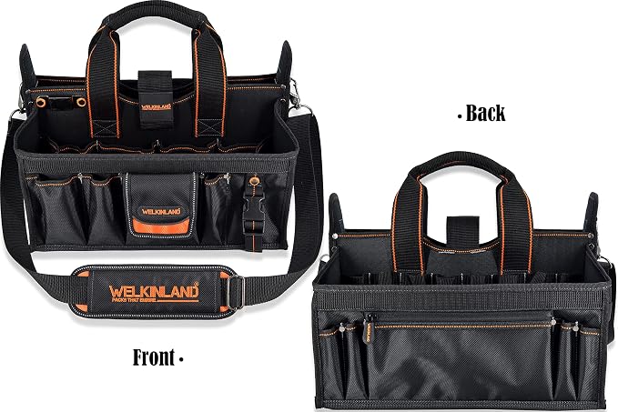 WELKINLAND 19-POCKETS Tool tote, HVAC tool bags organizer, Heavy-Duty electrician tools bag, Tool tote bag w/socket organizer tool boxes, Stay-Up maintenance tools bags