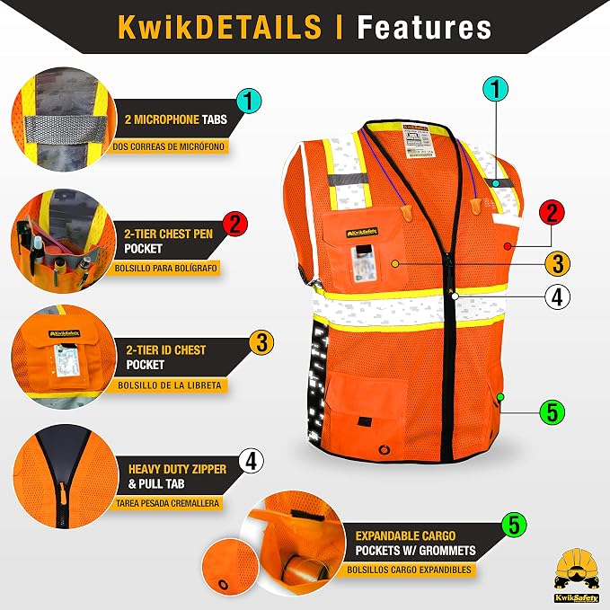 KwikSafety BIG KAHUNA DIGITAL Safety Vest [Orange, XL] + TORTOISE Full Brim Hard Hat Bundle