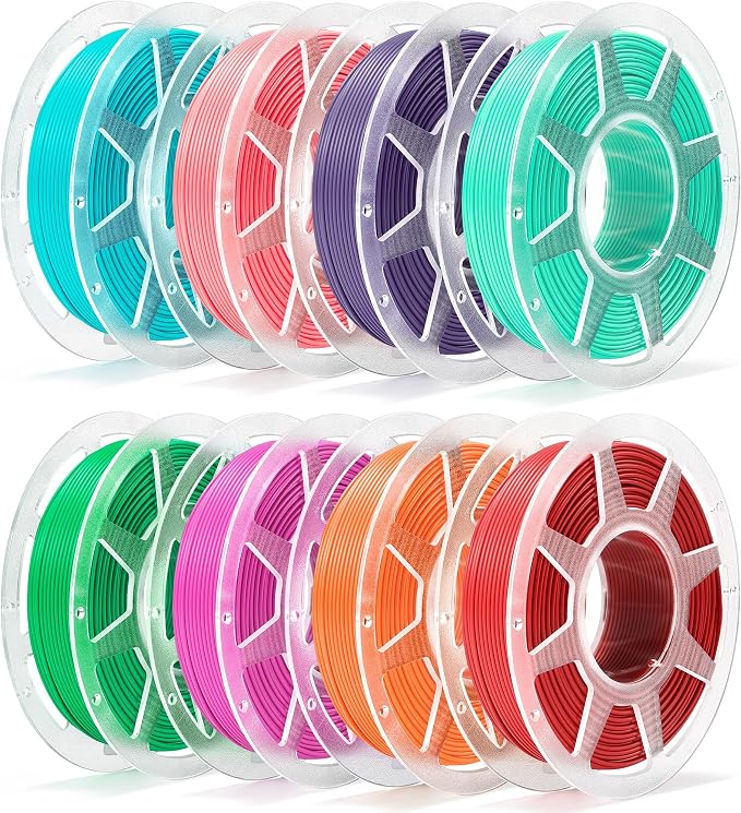 Pre-Dried PLA Basic 8x250g Bundle with Spool for Bambu Lab 3D Printers, Multicolor 1.75mm 3D Printing Filament, Red+Orange+Magenta+Indigo Purple+Turquoise+Seafoam Green+Pink+Green