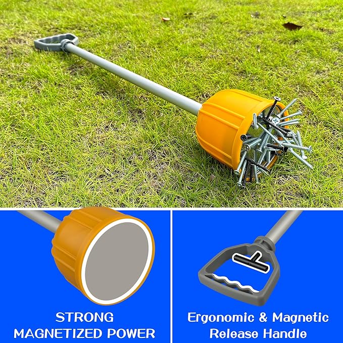 ULIBERMAGNET Magnetic Bulk Lifter, 29inch Long Reach Magnetic Pickup Tool with Quick Release, Yard Pull Magnet Sweeper, Metal Manual Magnetic Swarf Tool with Extended Handle for Nails, Screws, Nut