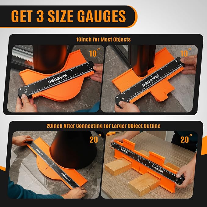 DODOWIN Connectable Contour Gauge with Lock, 20 Inch Profile Duplicator Tool for Flooring, Tile & Woodworking, Shape Outline Gauge, Father’s Day Gifts for Dad, Men, Husband, Handyman