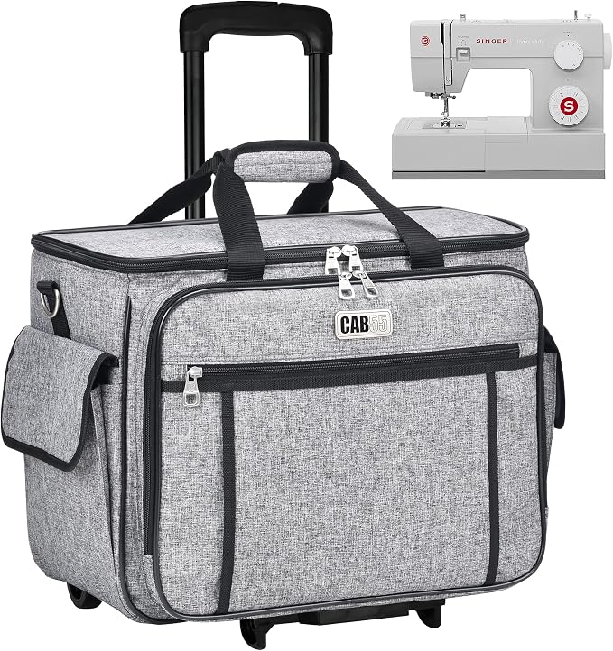 CAB55 Rolling Sewing Machine Case, Detachable Rolling Sewing Machine Carrying Case on Wheels, Trolley Tote Bag with Removable Bottom Wooden Board for Most Standard Sewing Machine and Accessories