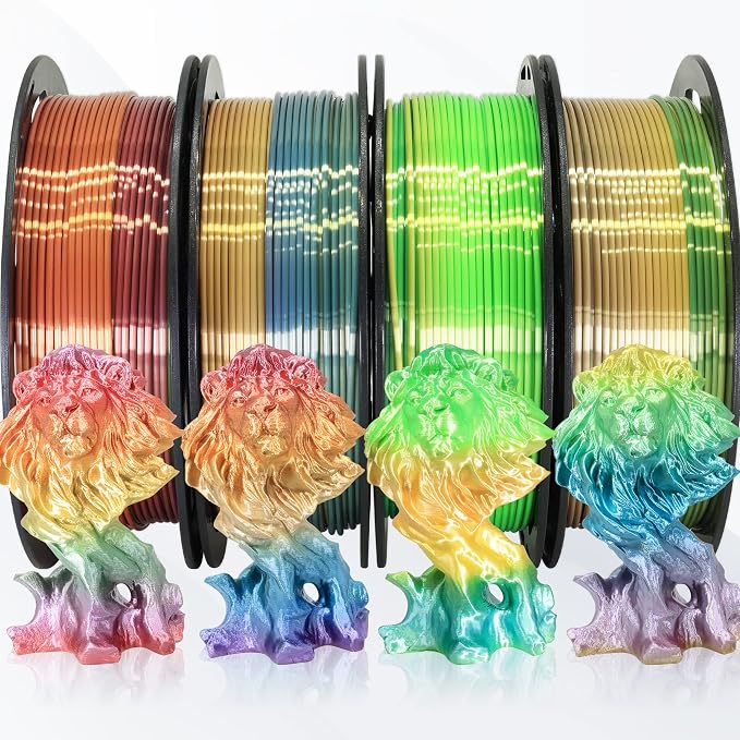 1.75mm Silk Rainbow PLA 4 Types Bundle, Fast Color Change, 1kg | 4 Different Types Silk Rainbow PLA, 250g/Spool, Total 1Kg 3D Print Filament