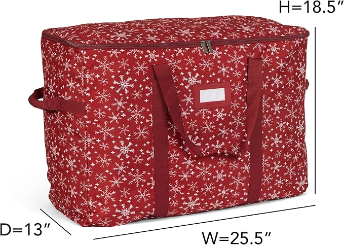 Covermates Keepsakes Treasurekeeper Storage Bag - Carrying Handles, ID Window - Holiday Storage, Red Snowflake