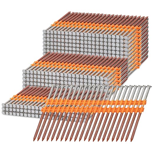 1000 Count 21 Degree framing Nails 3 inch, 3" x 0.120", Hot Dipped Galvanized, Plastic Collated Ring Shank Round Head Nails for Pressure Treated Lumber