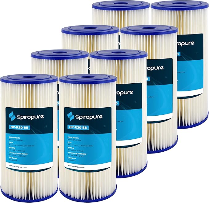 SpiroPure 10x4.5 20 Micron Pleated Sediment Water Filter SPC-45-1020 8 Pack