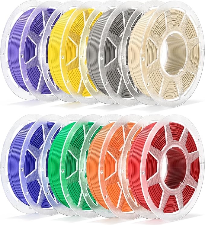Pre-Dried PLA Basic 8x250g Bundle with Spool for Bambu Lab 3D Printers, Multicolor 1.75mm 3D Printing Filament, Gray+Red+Dark Blue+Green+Orange+Yellow+Purple+Cream
