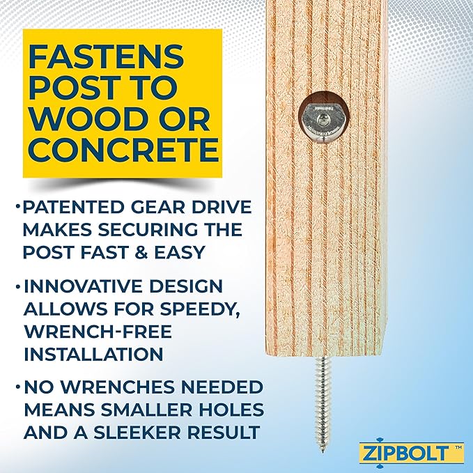 Zipbolt 14.110 Super UT Newel Post Fastener — Quick and Easy Wrench-Free Installation of Staircase Newel Posts, Anchors Post Directly to Wood or Concrete Floor