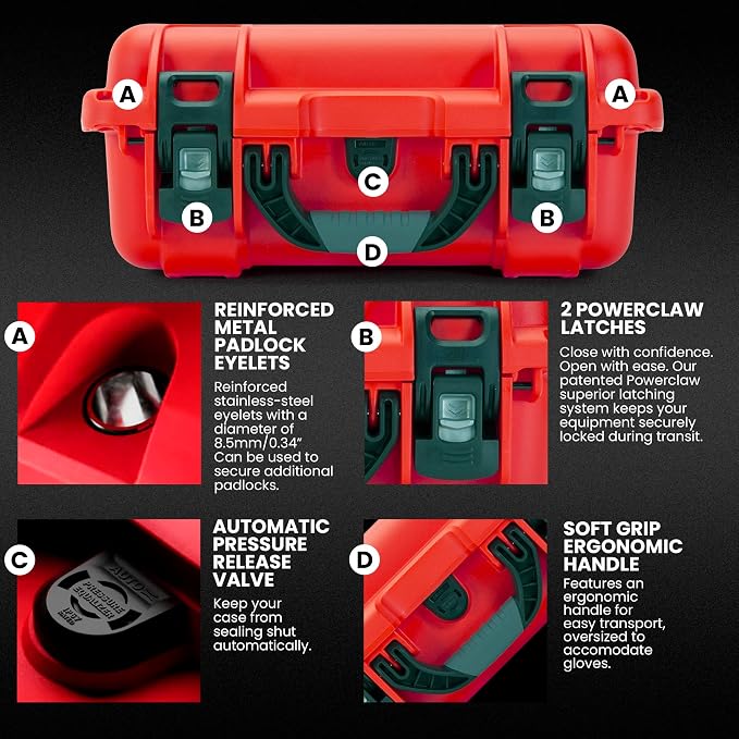 NANUK 915 Hard Case with Cubed Foam – Compact Waterproof Travel Camera Hard Case with Padded Dividers, 13.8” x 9.3” x 6.2” – Dustproof and Impact Resistant, Airline Carry-On Approved – Red