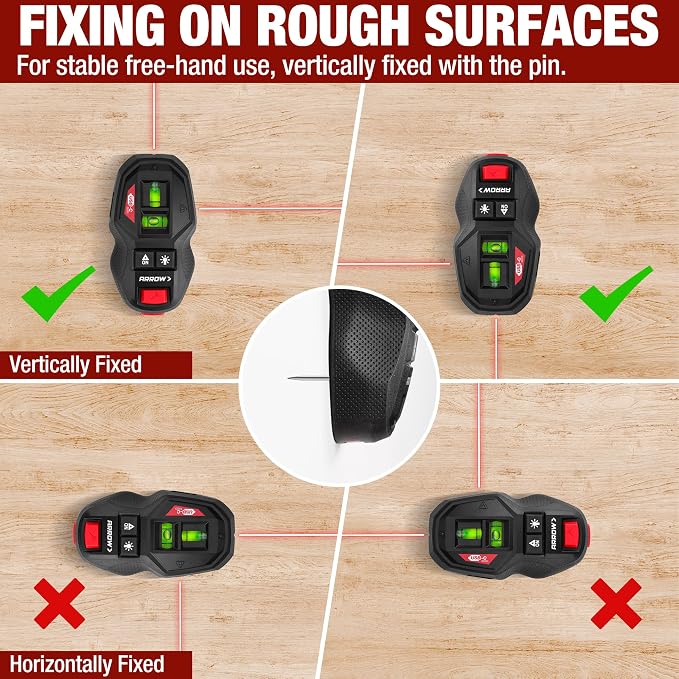 ARROW 2-in-1 Laser Level with Magnetic Stud Finder, Rechargeable Wall Scanner for Wood & Metal, Cross Line Laser with Bubble Vials for Accurate Markings, Ideal for Hanging Frames & Pictures
