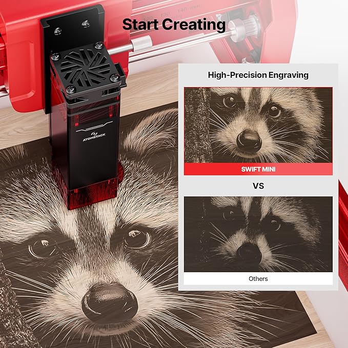 ATOMSTACK Swift 2.5W Laser Engraver Mini, Laser Engraving Machine for Wood Leather Acrylic, Desktop Laser Cutter, Fully Assembled, WiFi & USB, AI Software, 135×145mm Work Area, Red, 2500mW | No Assembly AI Design Tools Multi-Material Engraving App & PC...