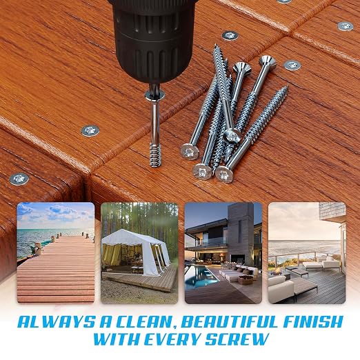 #10 x 2 Inch Stainless Steel Deck Screws | 304 Grade (1000 Pack) | Flat Head T25 Star Torx Drive | Stainless Steel Screws by Eagle Claw Fasteners | Corrosion & Rust Resistant (Includes Driver Bit)