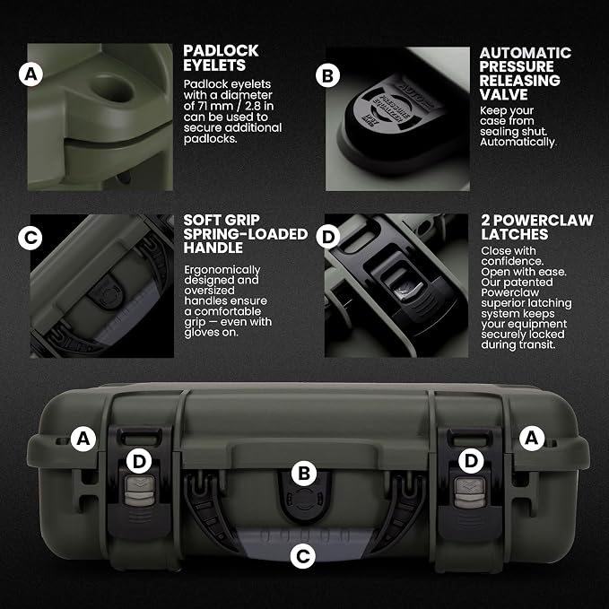 NANUK 910 Hard Case with Customizable Cubed Foam, IP67 Waterproof, Dustproof and Impact Resistant, 14.3” x 11.1” x 4.7”, Rugged Construction for Ultimate Protection, Made in Canada - Olive