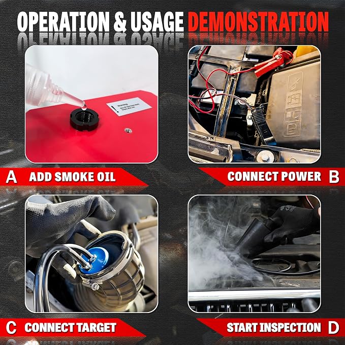 Smoke Machine Automotive Built-in Air Pump, 12V DC Smoke Leak Detector for Pipe System, Fuel Leakage, EVAP Vacuum Leakage Diagnostic Tester for Cars, Trucks, Motorcycle, ATV, Boat, Snowmobiles