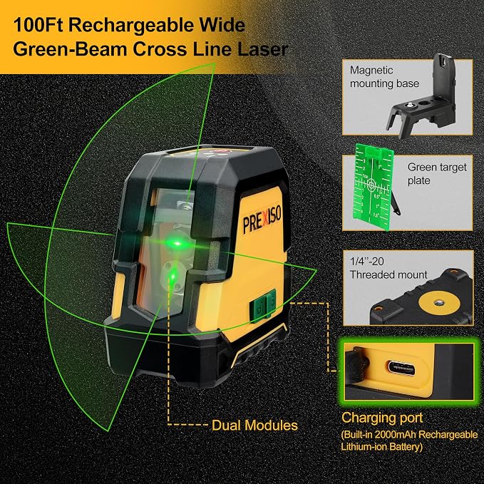 PREXISO 2-in-1 Digital Tape Measure 16Ft & PREXISO Laser Level with Tripod - 100Ft Rechargeable Dual Modules