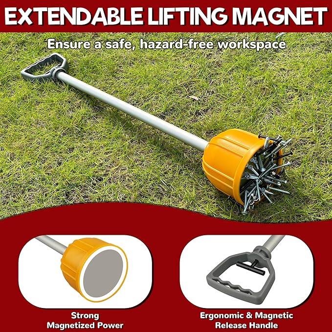 ULIBERMAGNET Yard Lift Magnet Sweeper, 29inch Long Reach Magnetic Bulk Lifter with Quick Release, Extendable Yard Pull Magnet Sweeper, Magnetic Swarf Tool with Extended Handle for Nails, Screws, Nut