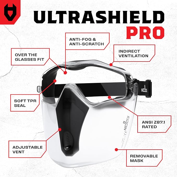 NoCry Safety Face Shield Mask for Work with Premium Anti Fog and Anti Scratch Technology — Durable ANSI Z87.1 Certified Grinding Face Shield with Extreme Impact Resistance
