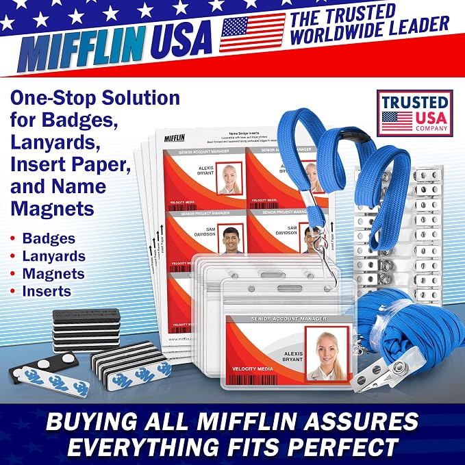 MIFFLIN-USA Flat Breakaway Safety Lanyard for ID Badges (Blue, 36 Inch, 100 Pack), Soft Woven Neck Line