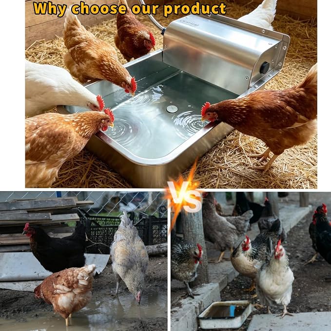 304 Stainless Steel Automatic Dog Waterer - 11L Large Capacity Pet Water Dispenser with 3/4" Brass Adapter & Drain Hole, Anti-Leak Design for Dogs, Cats, Alpacas & Livestock, Outdoor Farm Use