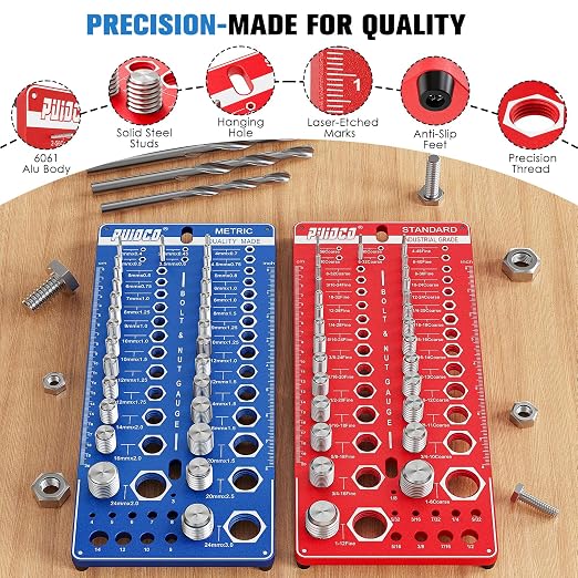 82 Nut and Bolt Thread Checker Standard and Metric, Thread Gauge SAE and Metric with 31 Standard & 31 Metric & 20 Drill Bit Gauge, Screw Size Checker Bolt Size Finder for Quickly Identify