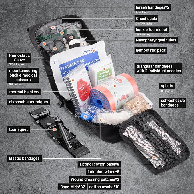 IFAK Trauma Kit with QEN Tourniquet, 6-Inch Israeli Bandage, Splint, Tactical First Aid Kit for Car, Camping, Hiking and Travel with Molle Bag (78 Piece)