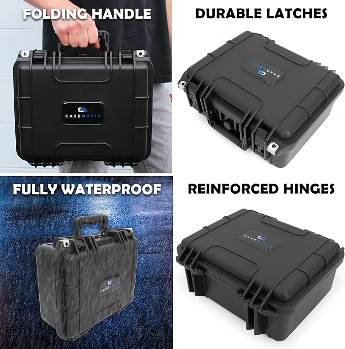 CASEMATIX 13" Waterproof Hard Case with Customizable Foam for Portable Electronics, Tools and Accessories - Hard Shell Plastic Case with Pre-Diced Travel Case Foam Interior