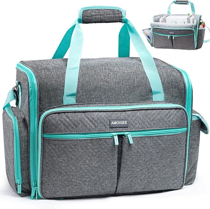 AMOIGEE Full-Open Sewing Machine Case, Large Sewing Machine Storage Bag for Travel - Heavy-Duty Embroidery Tote for Brother Singer Janome Standard Machines Holder with Pocket for Accessories and Tools