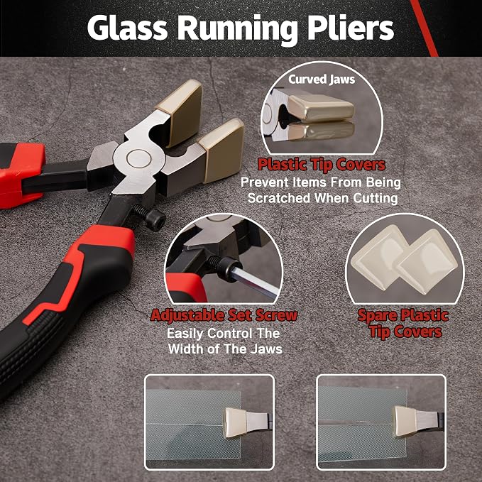 Glass Cutting Kit,8"Tile Nippers,8"Glass Running Pliers with Curved Jaws,6"Breaker Grozer Pliers,Glass Cutters Tools for 2-20MM Glass,Mosaic,Mirror