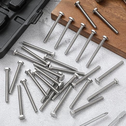 Zonon 50 Pcs 1/4-20 x 2-1/2" Hex Head Screw Bolt 18-8 (304) Stainless Steel Hexagon Bolts, Fully Threaded, Plain Finish, External Hex Drive (Silver)