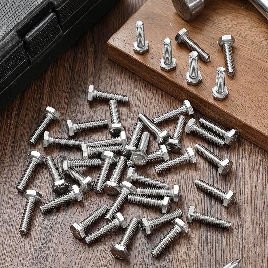 Zonon 50 Pcs 1/4-20 x 1 Hex Head Screw Bolt 18-8 (304) Stainless Steel Hexagon Bolts, Fully Threaded, Plain Finish, External Hex Drive (Silver)