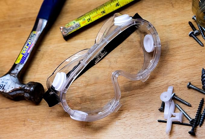 Protective Safety Goggles, Clear Lens & Anti Fog, Adjustable Head Belt Lightweight & Durable, 6 Pack