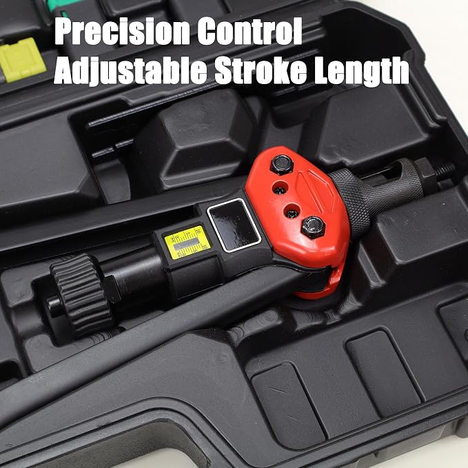 Rivet Nut Tool Kit 16" Rivnut Nutsert Gun for Threaded Insert Installation | High-Leverage Long Reach Handle, Knob Removal, Stroke Adjustability
