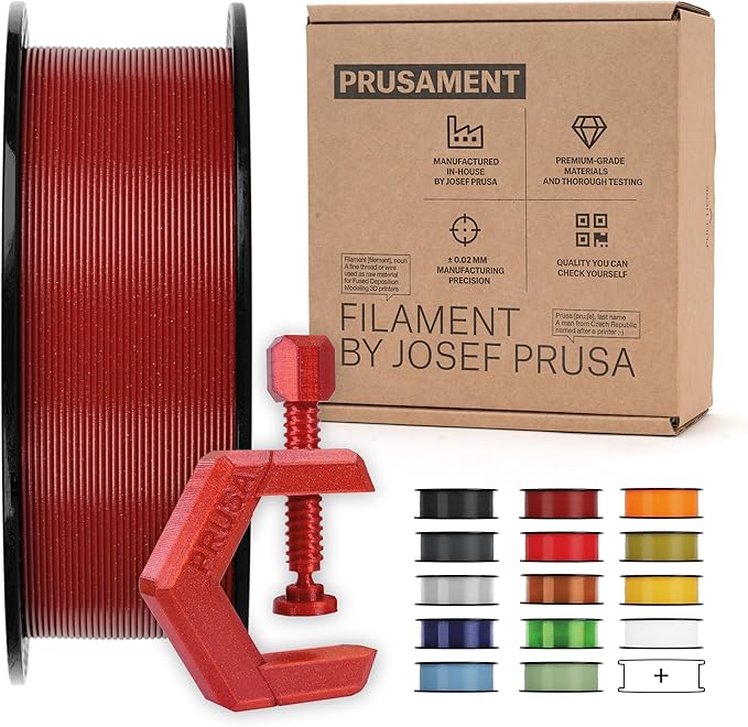 Prusament Premium PETG Transparent Carmine Red 1.75mm 1kg Filament | PETG filament with ±0.02 mm precision, low stringing, strong layer adhesion, and reliable tangle-free printing.