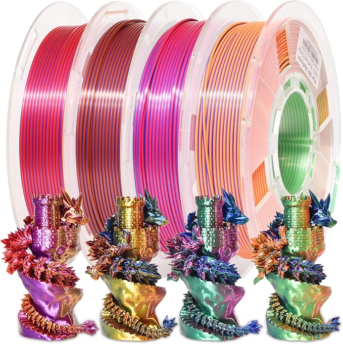 PINBALL Silk Tricolor PLA 3D Printer Filament 1.75mm Shiny Multi-Color Change by Angle Filament 3D Printing PLA Filament Dimensional Accuracy +/- 0.02mm 250g*4