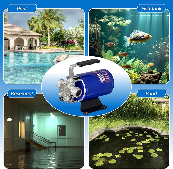 12V Portable Electric Water Transfer Pump Self-Priming Utility Pump with On/Off Switch and Suction Hose Kit for Home RV Camper Swimming Pool Aquarium Garden Irrigation