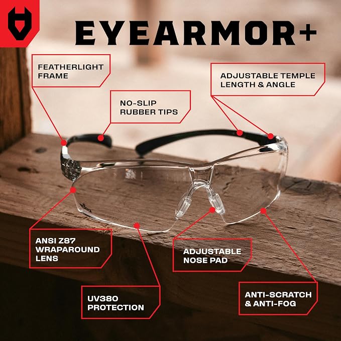 NoCry Clear Shooting Glasses for Men with Anti-Fog and Scratch Resistant Wraparound Lenses — ANSI Z87 Safety Glasses for Men with Adjustable Temples & Nose Pad — 100% UV Eye Protection for Shooting