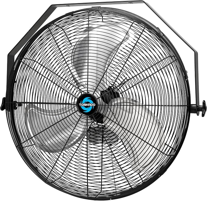 Tornado 24-Inch High Velocity Wall Mount Fan – 3-Speed Industrial Metal Fan with 6.5 FT Power Cord – Commercial, Residential Use – UL Listed