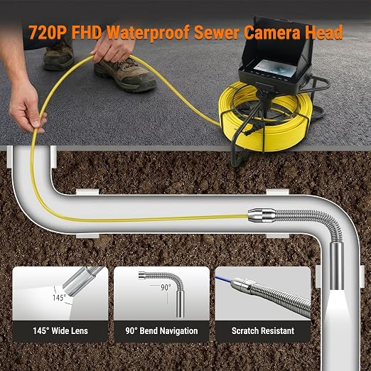 Sewer Camera, 165ft/50m, 4.3" Drain Camera with DVR Function, Snake Cable, Waterproof IP68 Borescope Camera with Light-12 LEDs & 32GB Card,Industrial Endoscope for Duct Pipe Home Inspection