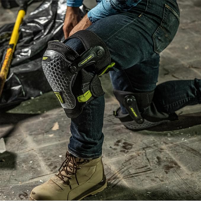AWP Gel Pro Comfort Hinge Knee Pads | Dual Gel/Foam Padding + Comfort Hinge Design | Non-Marring Cap, Breathable Straps | Jobsite Knee Protection for Flooring, Construction & Landscaping