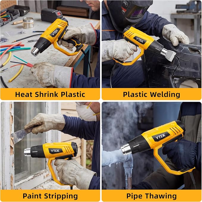 VTEK Heat Gun 1800W Hot Air Gun140℉-1202℉ Fast Heating Variable Temperature Control with 4 Nozzles for Shrinking PVC,Stripping Paint,Vinyl Wrap