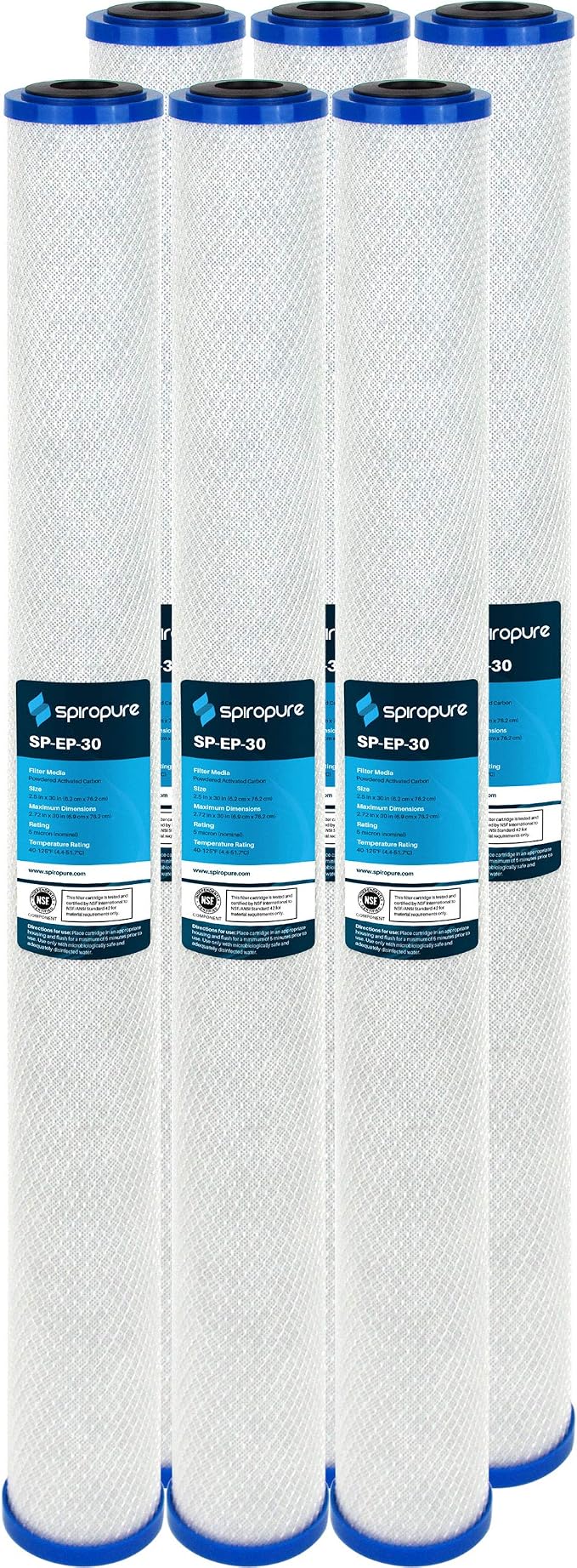 SpiroPure 30x2.5 5 Micron Carbon Block Water Filter EP-30 155698-43, 6 Pack