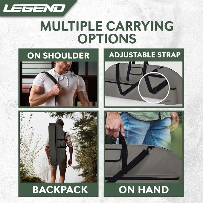 LEGEND Essential Compound Bow Case - Soft Bow Case for Compound Bow & Archery Accessories, Premium Bow Bag with Durable Nylon Fabric, Lightweight Archery Case with Backpack Strap - 36" or 44" Interior