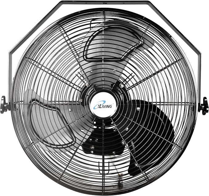 iLiving 20 Inch Industrial Wall Mount Fan, 4750 CFM High Velocity, Outdoor Rated, 3-Speed, UL Listed for Garage, Patio, Warehouse, Barn, and Commercial Use