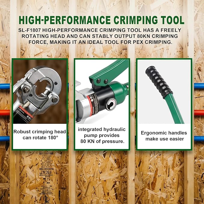 Pex Pipe Crimping Tool kit for 3/8,1/2,5/8,3/4,1-inch Copper Ring with Free Gauge Pex Pipe Cutter -Meet ASTM F1807 and Portable (SL-1632-F1807)