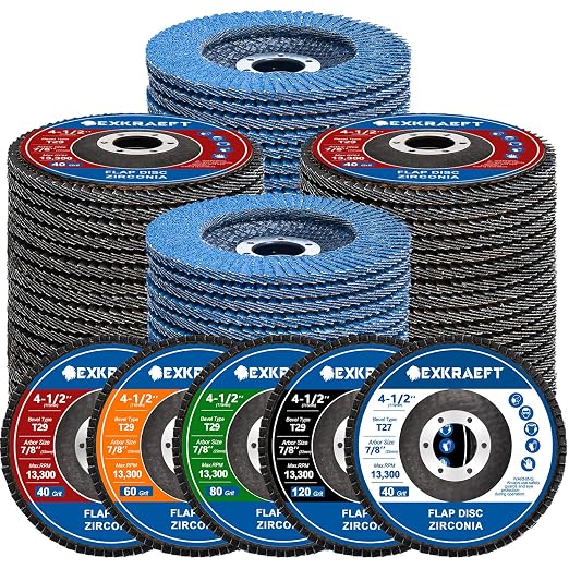 EXKRAEFT Flap Discs 4 1/2 for Angle Grinder, 50pcs Grinder Sanding Disc | 40/60/80/120 Grit T29 & 40 Grit T27 Angle Grinder Sanding Disc Set, Zirconia Flap Disc for Metal, Wood