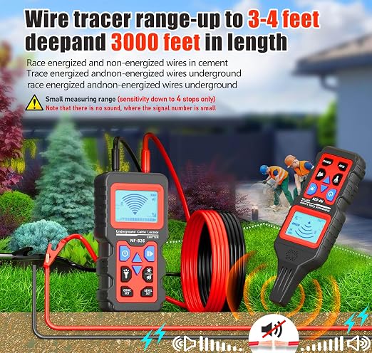 NF-826 Underground Wire Locator & Cable Tracer/Buried Wire Tracer and Cable Locator/Under Ground Circuit Tracer,for Dog Fence Cables Irrigation Control Wires,Tone Generator Kit (Professional Grade)